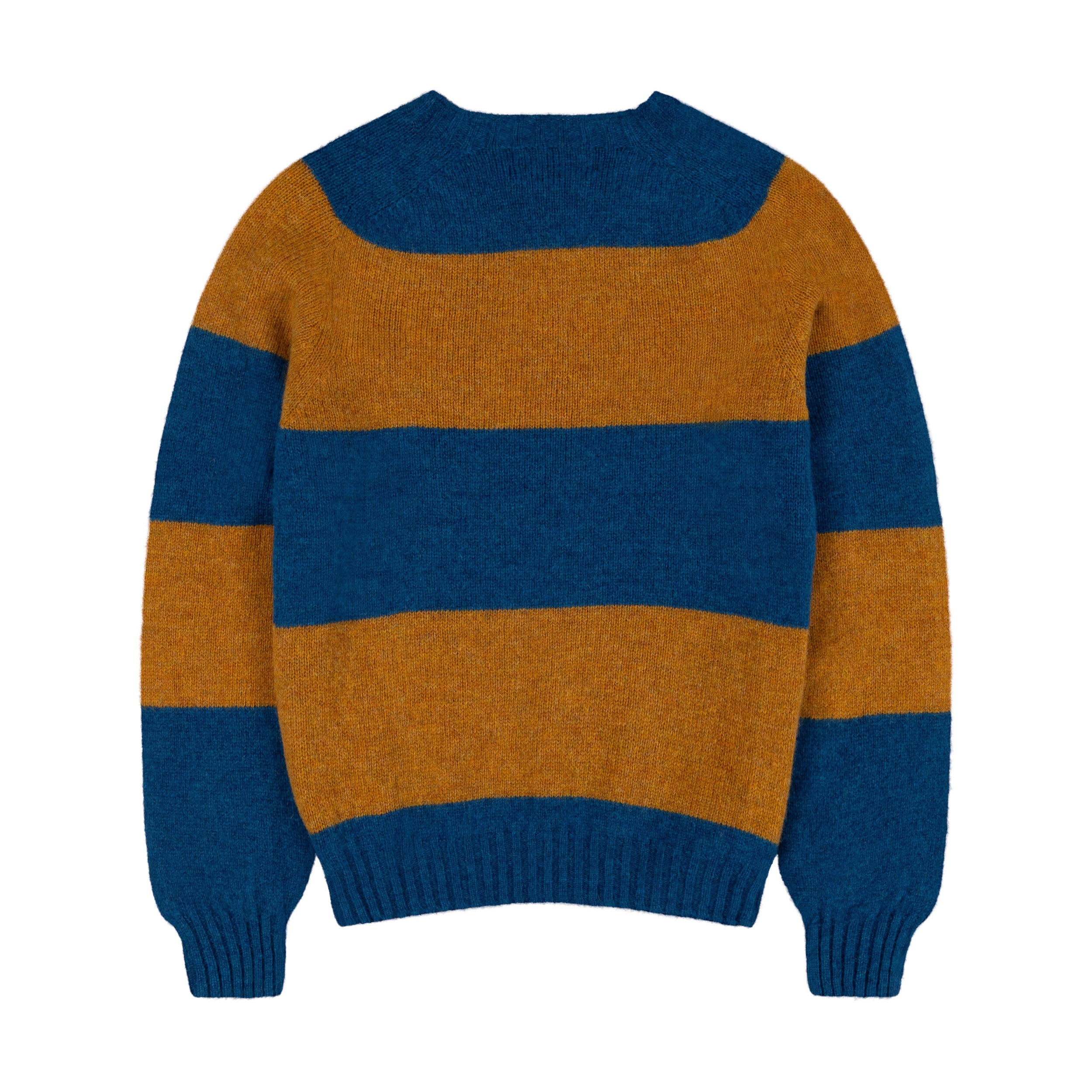 Carrier Company Banded Shetland Jumper In Blue & Gold Lambswool.