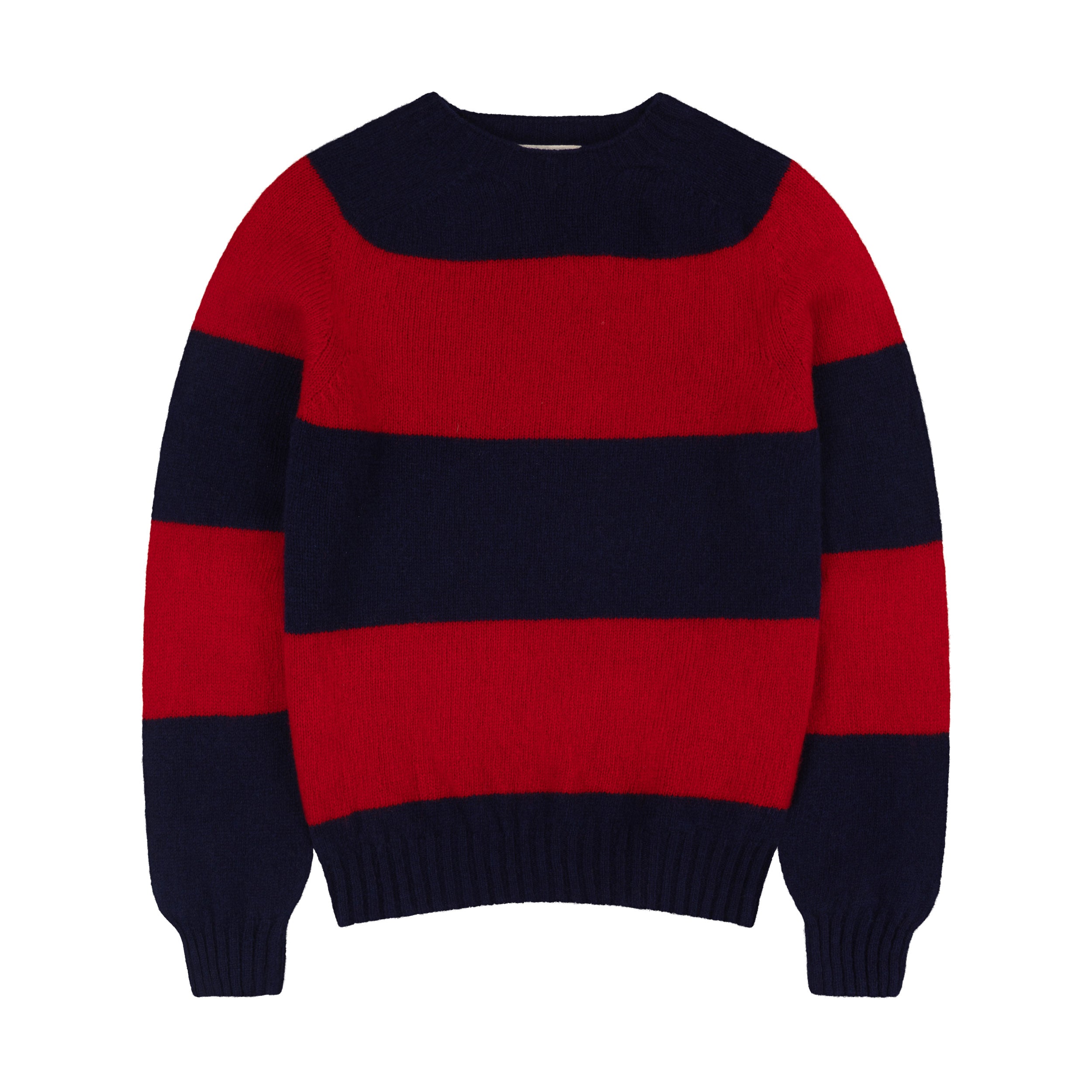 Carrier Company Banded Lambswool Jumper In Navy & Red Lambswool.