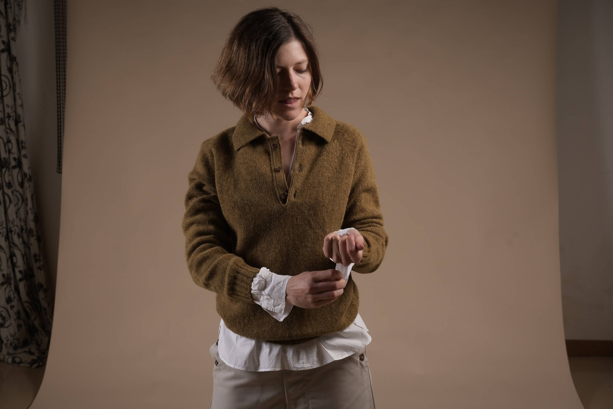 Minna Wears Carrier Company Wool Polo In Sea Moss