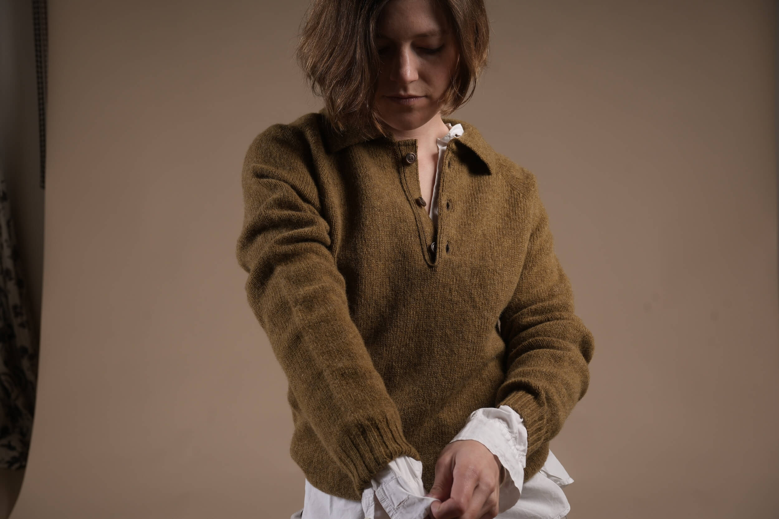 Minna Wears Carrier Company Wool Polo In Sea Moss