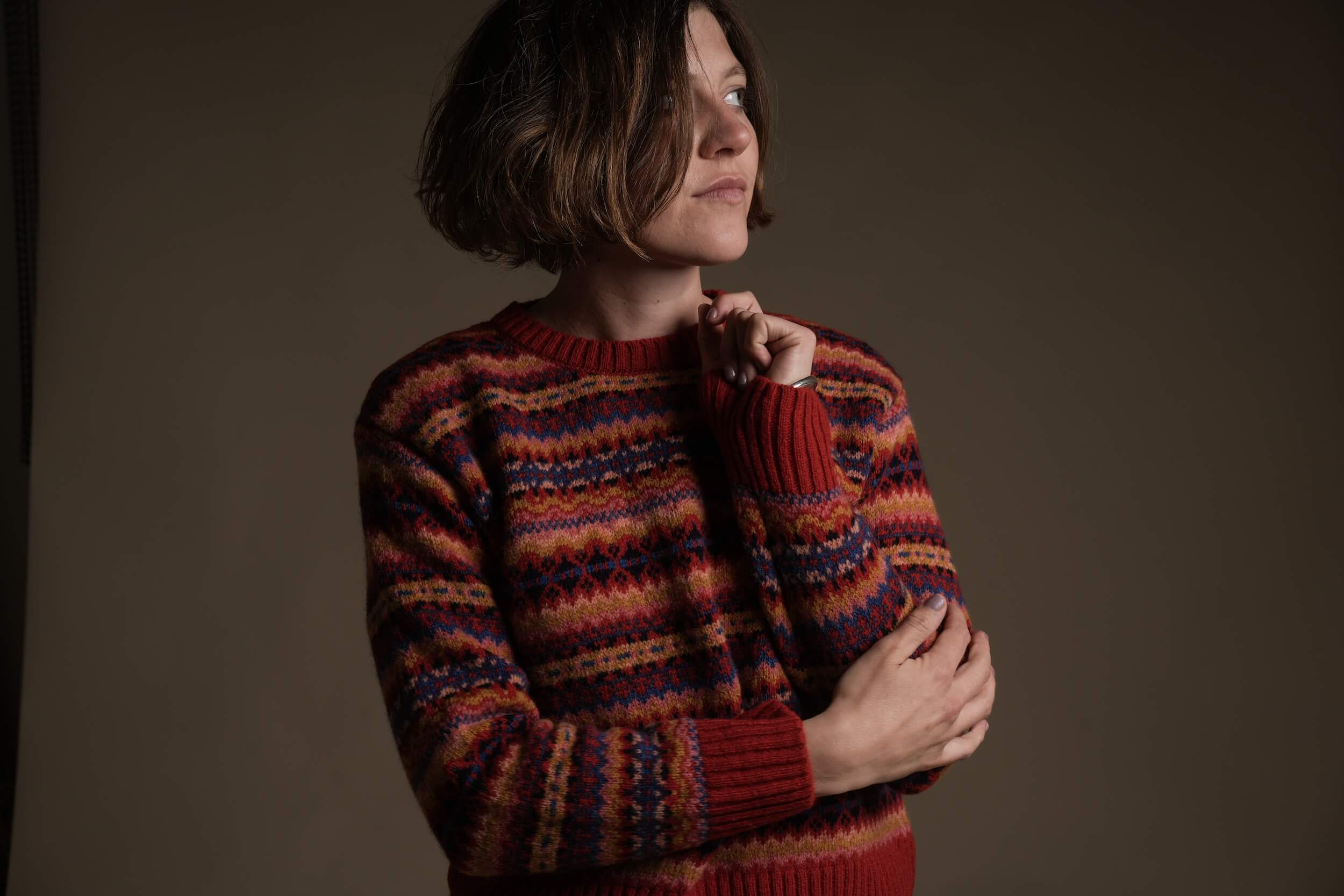 Minna Wears Carrier Company Fair Isle Jumper In Ruby
