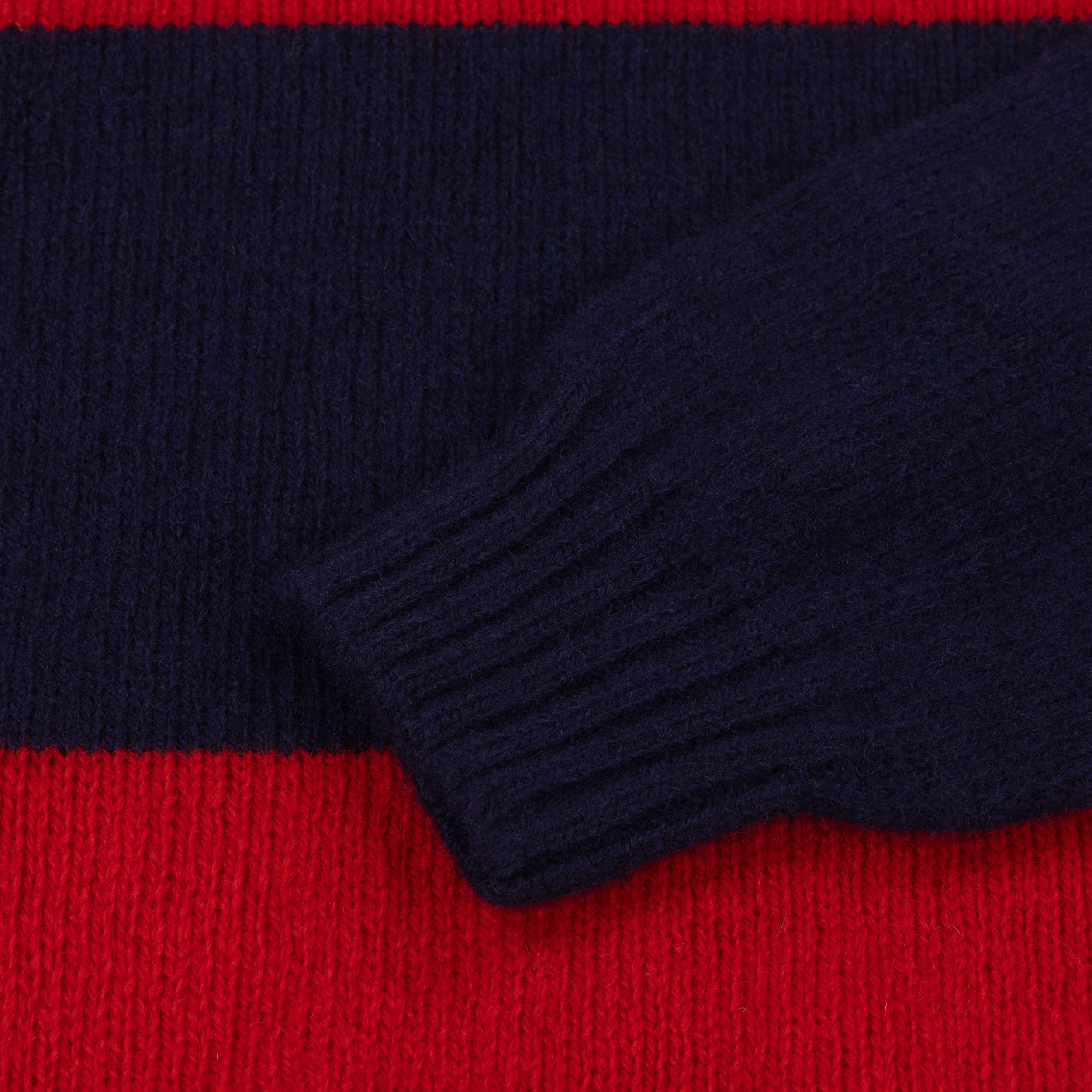 Carrier Company Banded Lambswool Jumper In Navy & Red Lambswool.