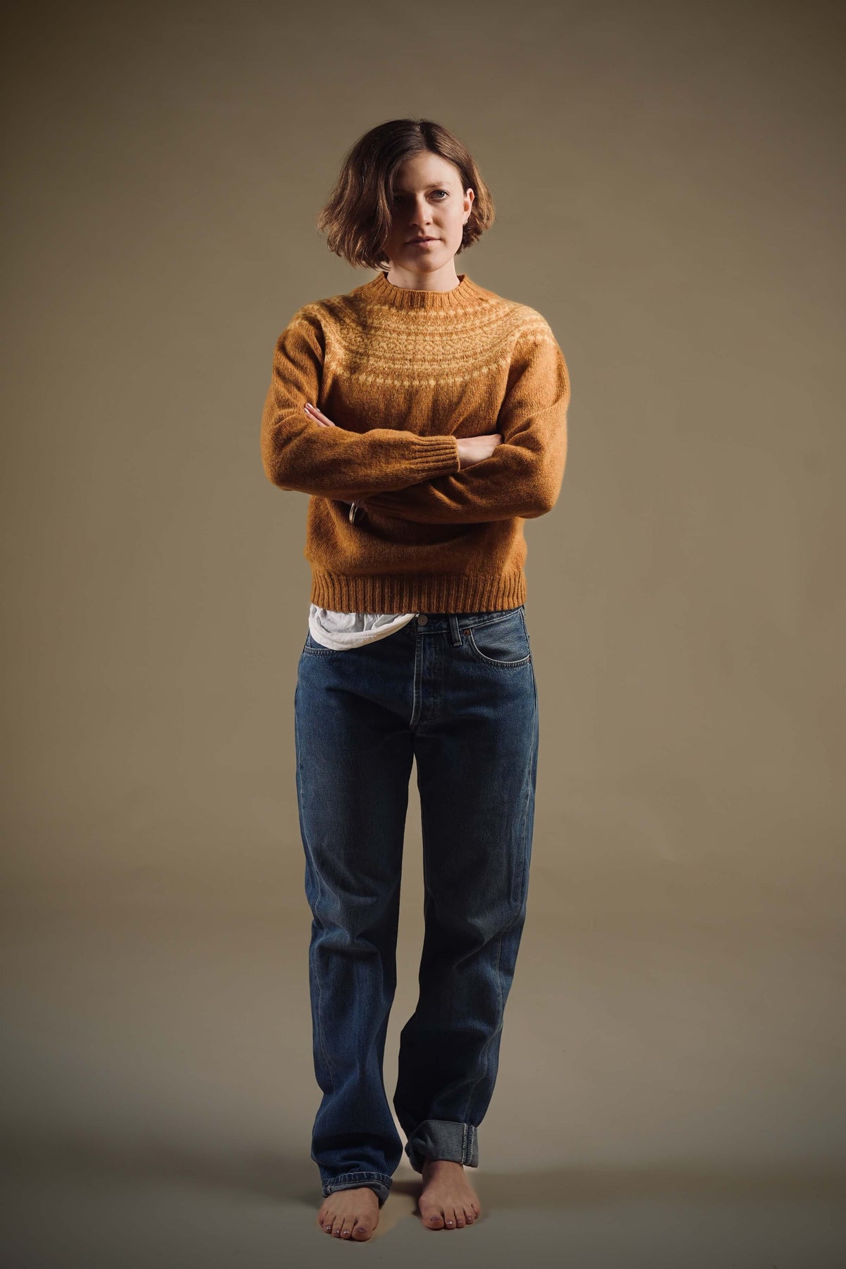 Carrier Company Yoke Shetland Lambswool Jumper In Sunflowers