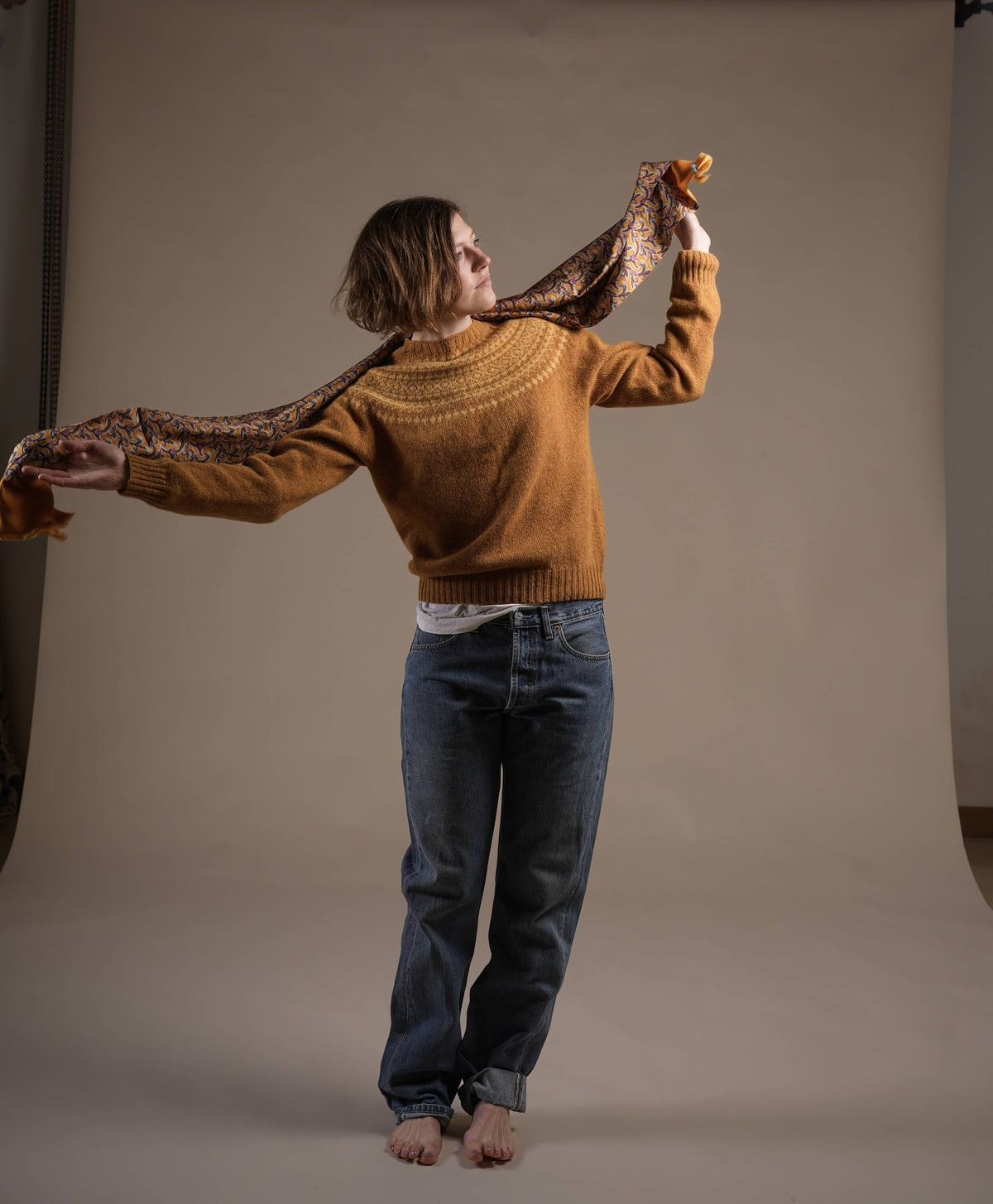 Carrier Company Yoke Shetland Lambswool Jumper In Sunflowers