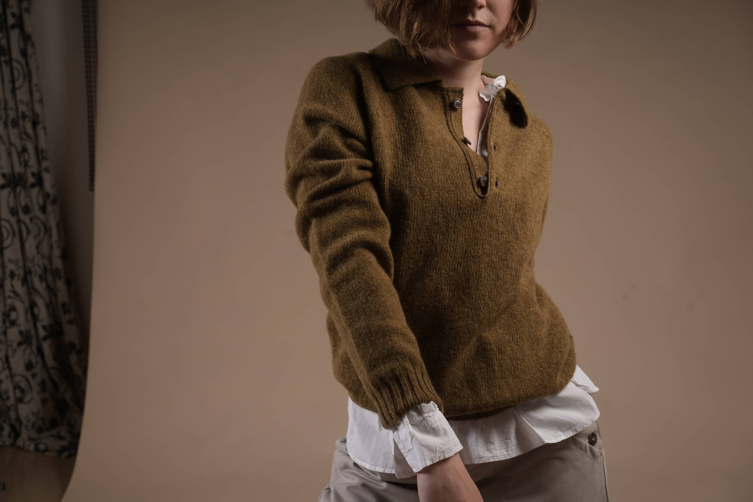 Minna Wears Carrier Company Wool Polo In Sea Moss