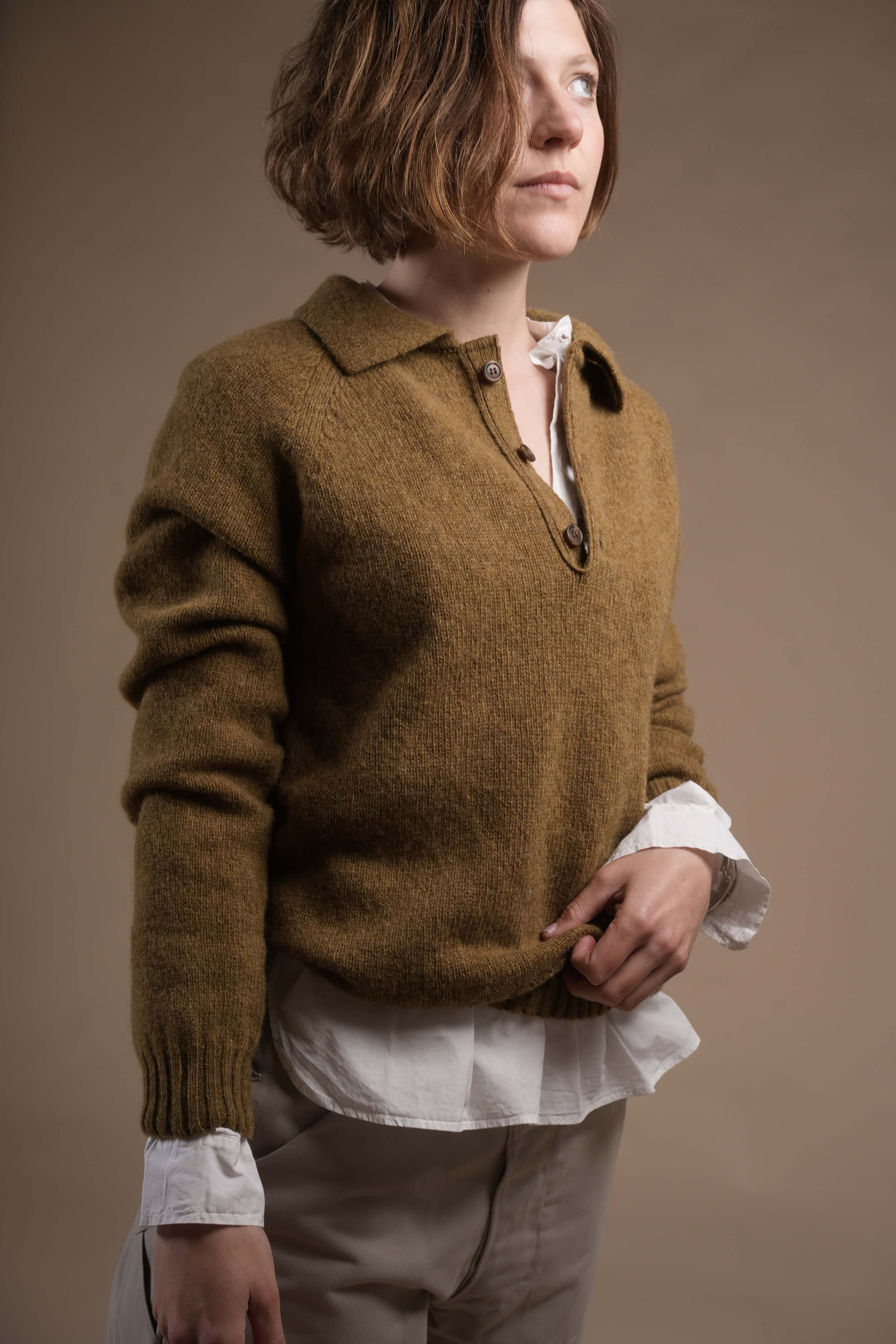 Minna Wears Carrier Company Wool Polo In Sea Moss