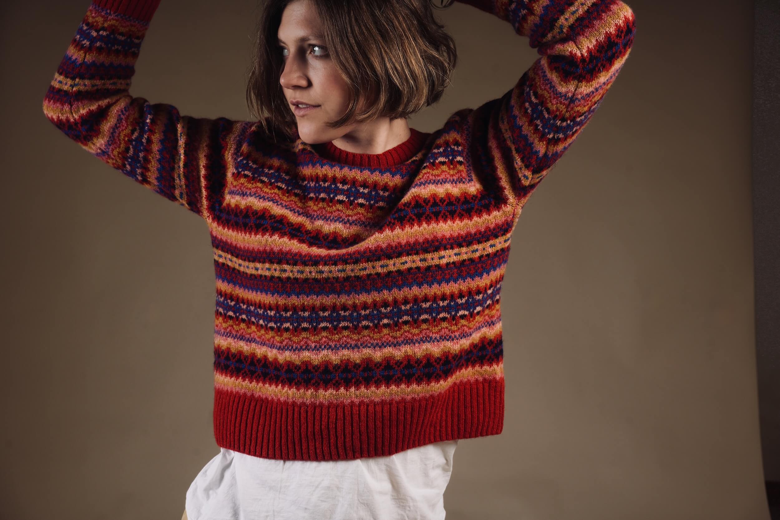 Minna Wears Carrier Company Fair Isle Jumper In Ruby