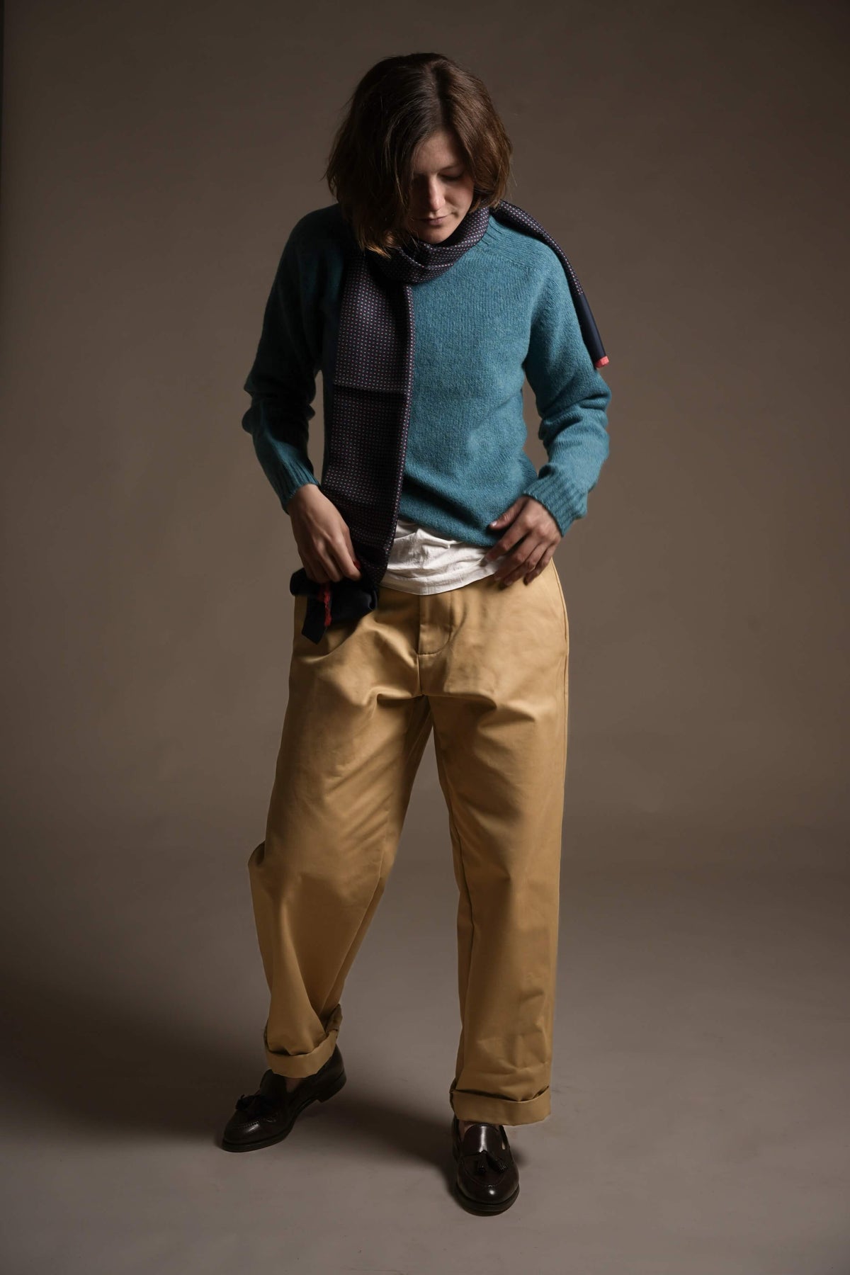 Minna Wears Carrier Company Shetland Wool Jumper In  Kingfisher Lambswool