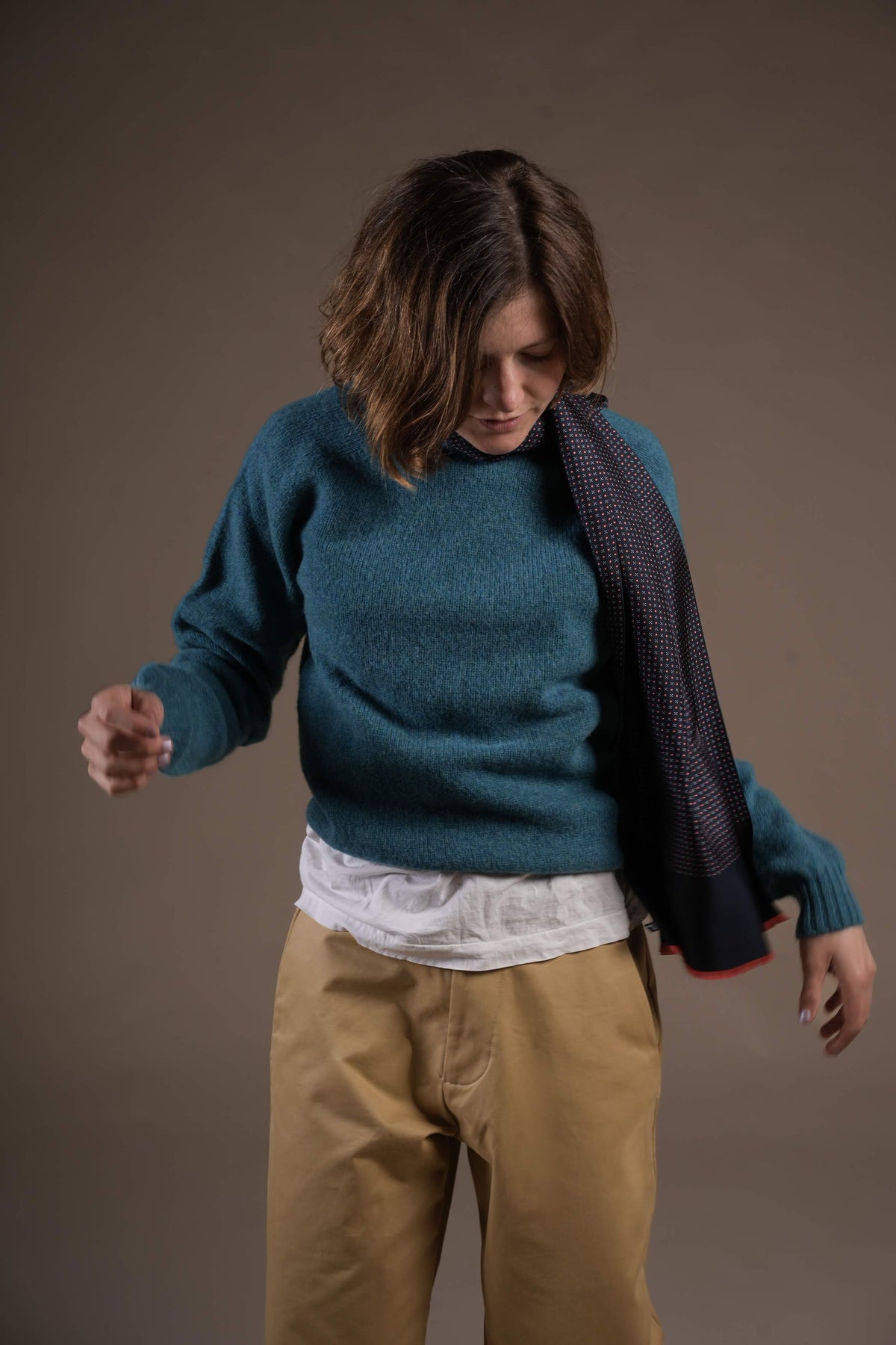Minna Wears Carrier Company Shetland Wool Jumper In  Kingfisher Lambswool