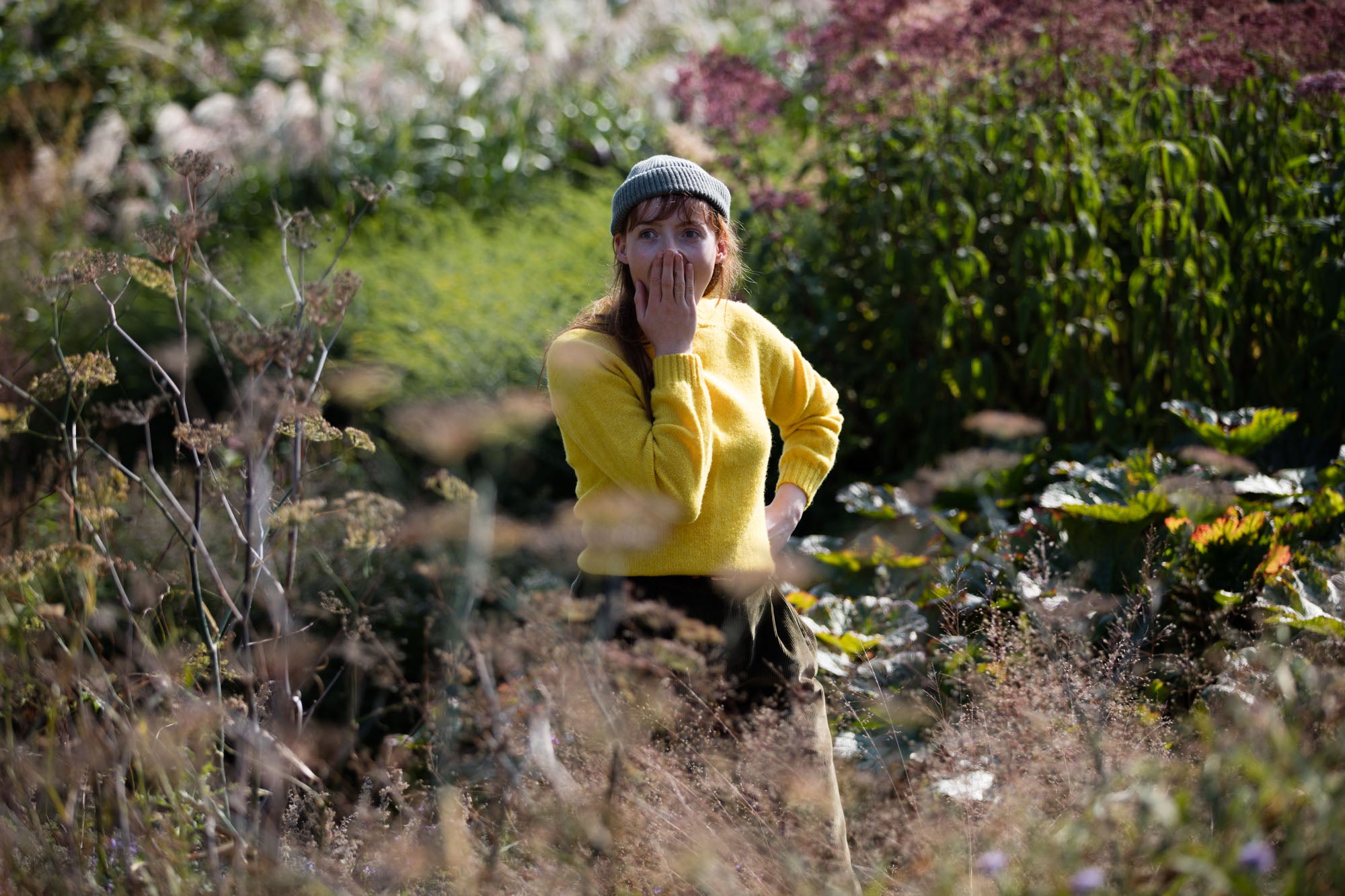 Woman Wears Carrier Company Shetland Lambswool Jumper In Acid Yellow