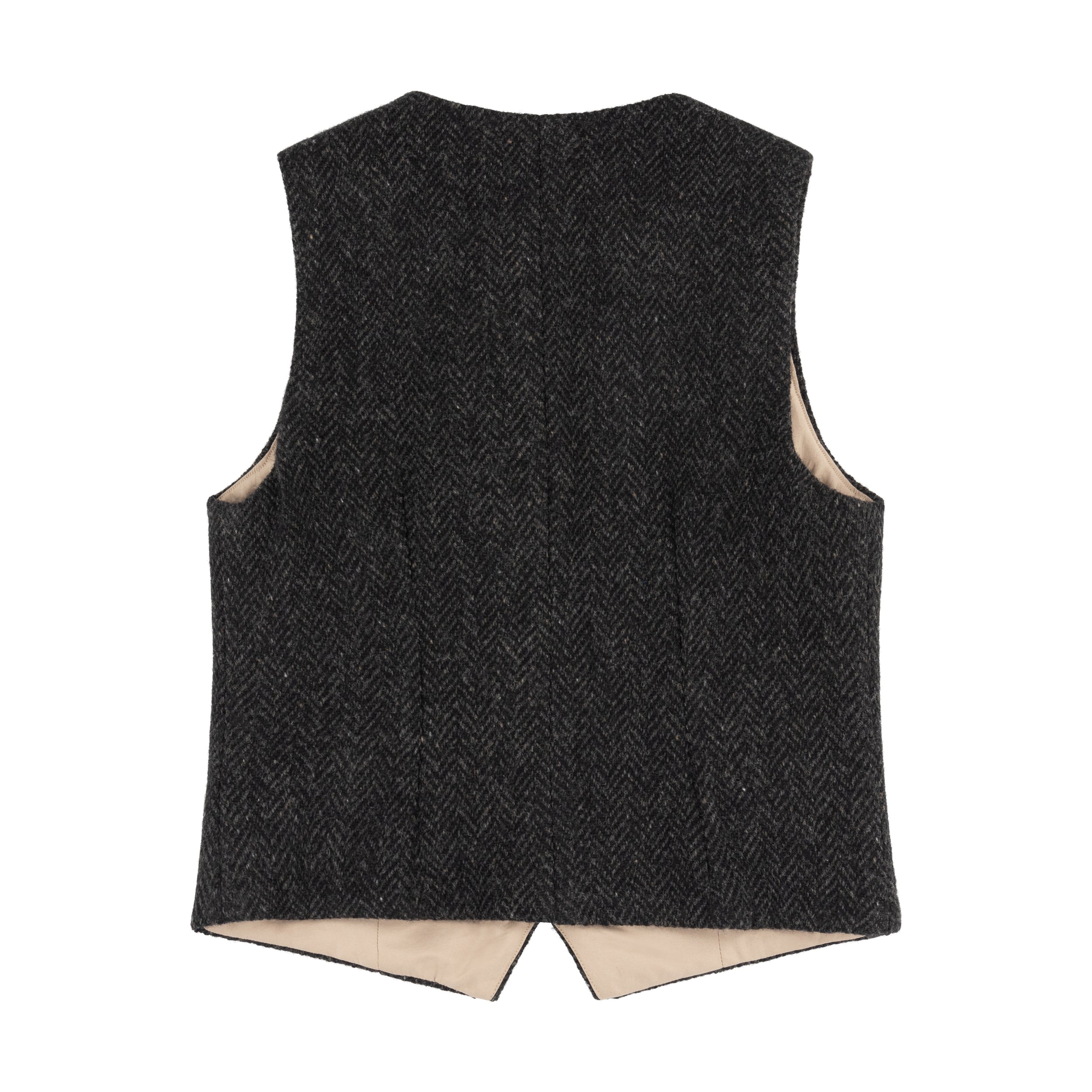 Womens Wool Waistcoat in Charcoal Herringbone